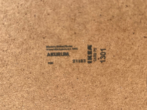 Detail of label on IKEA Akurum cabinet. 