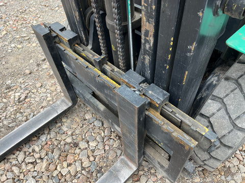 Detail of sliding carriage on Mitsubishi FG20 forklift. 