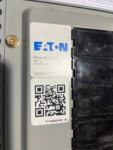 Close-up of label of Eaton Pow-R-Line PRL1a panelboard. 