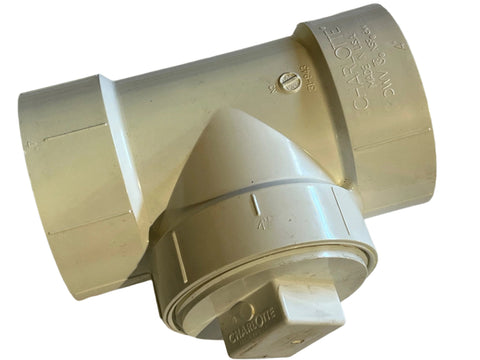 New #444X Charlotte Pipe Cleanout Tee fitting with plug, 4" size, for non-pressure DWV systems, made of sch. 40 white PVC. 