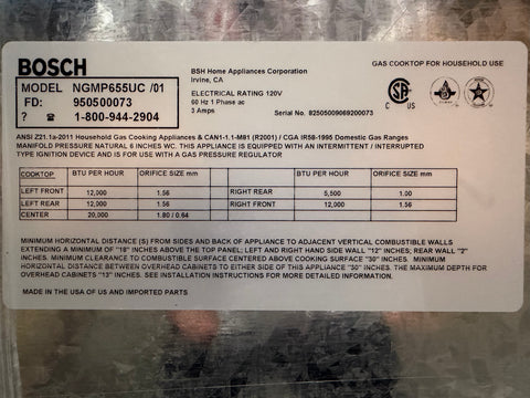 Bosch Gas Stovetop #NGMP655UC