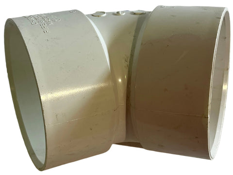 Charlotte Pipe # 321, hub by hub, 6", 45º elbows / 1/8 bends in white PVC for DWV, non-pressure applications. 