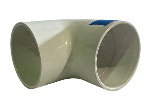 New 1/4 bend, 90º elbow, white PVC fitting by Spears. 5" diameter, SPGxSPG for non-pressure, DWV applications. Model # 300. 