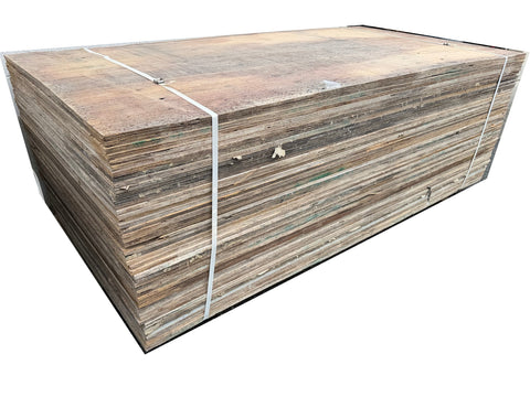 5/8" unfinished plywood sheets: 46 4x8s & 3 partials in a bundle (F). 