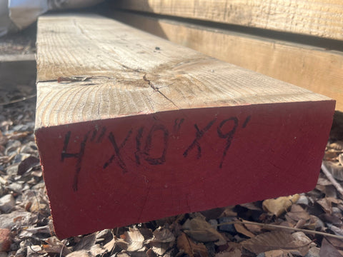 New 4"x10"x9' unfinished Douglas Fir #2 beam. 