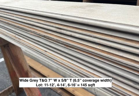 145 SF lot of wide gray T&G siding. 