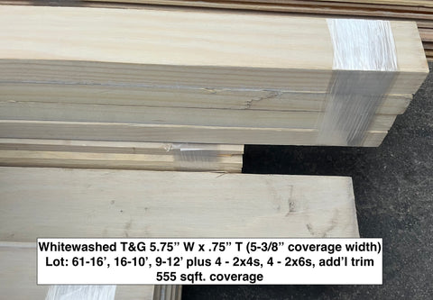 New 555 sq. ft. siding lot with trim: whitewashed tongue & groove. 