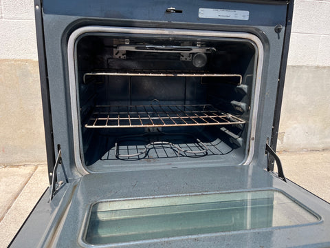 Interior of lower oven of KitchenAid KEBS207BBL 30" in wall double oven with slide-out racks. 