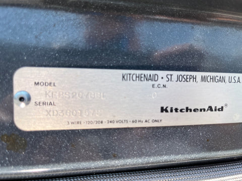 Close-up of label inside KitchenAid Superba Selectra 30 Architect Series 2 double oven. 