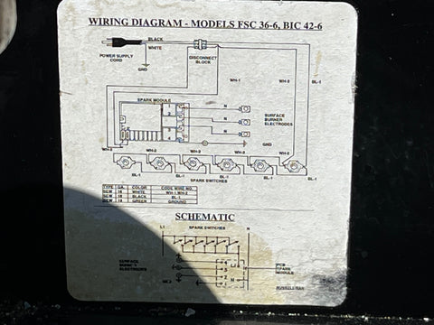 Detail of wiring diagram on Russel FSC-36-6SQS stovetop. 