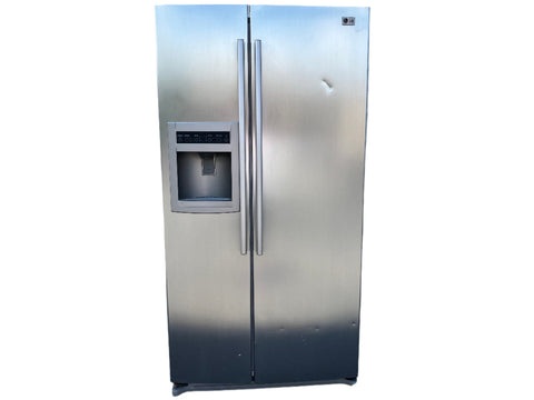 Good used 36" LG LSC26905TT side-by-side refrigerator/freezer with stainless steel front and in-door water/ice dispenser. 