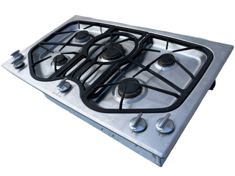 36" Jenn Air gas stovetop with 5 burners and knob controls. 