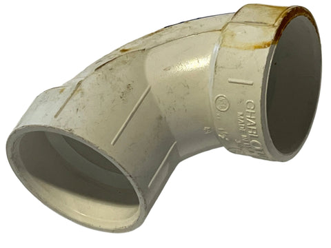 New, Charlotte Pipe, # 300, 1.5", HxH, 1/4 bend, 90º elbows made of white PVC for DWV, non-pressure applications. 