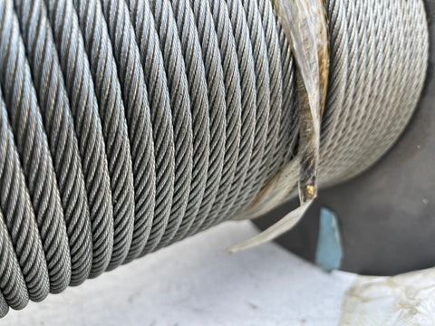 Detail of end of 7x19, 1/4", galvanized steel cable. 