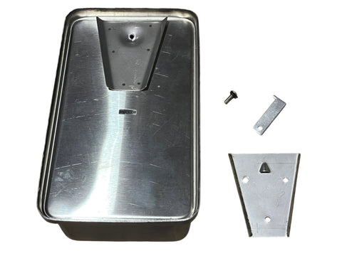 Overview of new American Specialties #10-0347 liquid soap dispenser including wall mount bracket, key and screw. 