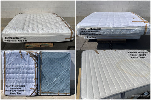 Collage of queen and king size beds with foundations. 