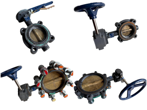 Collage of Nibco LC2000 potable water system lug style butterfly valves. 