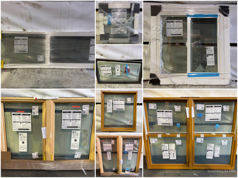 Collage of windows featuring vinyl or wood frames. 