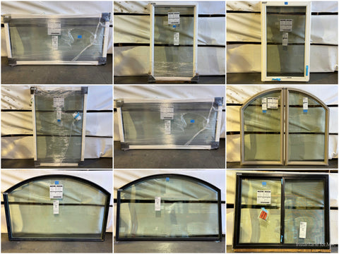Collage of various styles of windows including arch tops. 