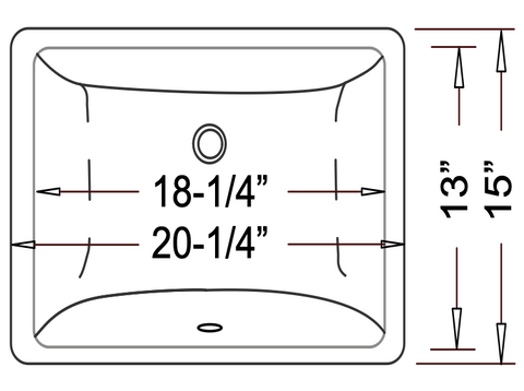 Dimensional drawing of new YES4410 "Scoop" rectangular undermount vanity sink. 