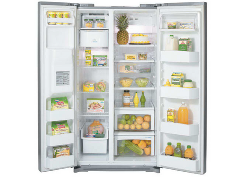 Stock image of interior of LG LSC26905TT refrigerator/freezer. 