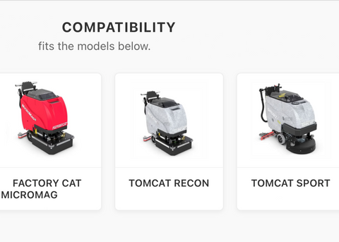 Factory Cat Micromag, Tomcat Recon, and Tomcat Sport floor scrubbers which use our 20" brush. 