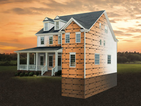Graphic of Atlas Energy Shield XR polyiso insulation installed above & below grade in a home. 