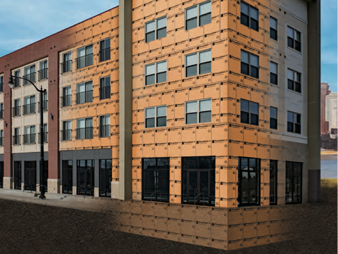 Atlas Energy Shield XR foam board insulation installed in a commercial building. 