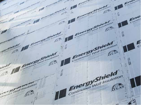 Wall of Atlas Energy Shield Continuous Wall Insulation installed. 