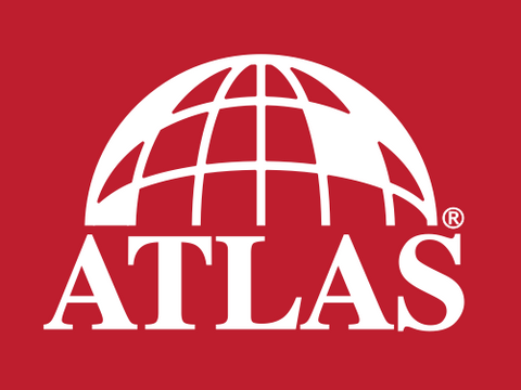 White Atlas logo on a red background. 