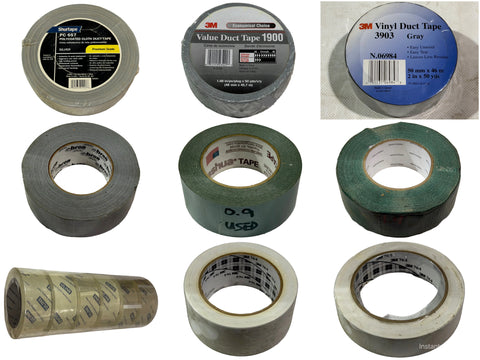 Collage of new & remnant adhesive tape rolls. 