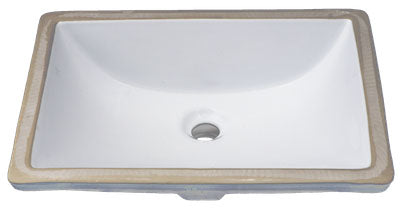 New model # YES4410 "Scoop" undermount lavatory vanity sink. White vitreous china. Rectangular. Outer: 20.25"x15"x7.5"; inner: 18.25"x13"x5.5". 