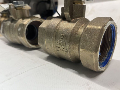 Close up of 2", threaded, full port fluid ball valves. 