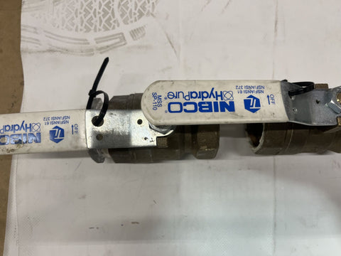 Detail of handles on Nibco HydraPure 2" ball valves. 