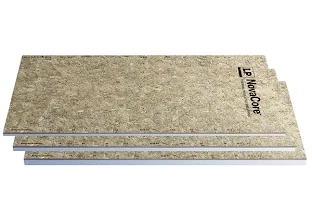 Three sheets of LP NovaCore thermal insulated sheathing displaying different thicknesses. 