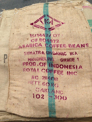 Indonesian-sourced burlap coffee bags. Material Resourcers repurposes materials from industrial & manufacturing companies. Bring us your waste, excess, non-recyclable, by-product, remnant, blemished, cancelled, and expired materials.